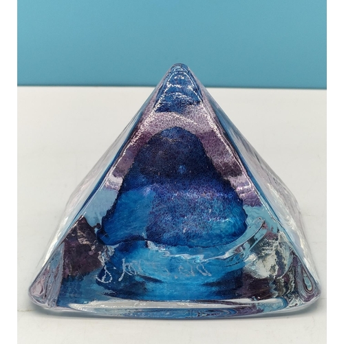 74 - Studio Glass Pyramid Design Paperweight signed P Kemp 1998. 7.5cm High.