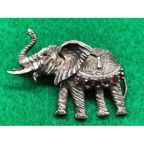 14 - Silver and Red Stone set Elephant Brooch. 4cm x 3cm.