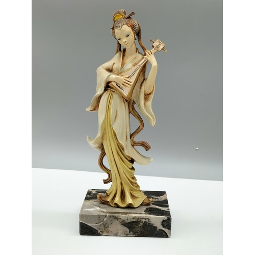 18 - Pair of Simonelli Geisha Girl Figures on Carrara Marble Base. 22cm High.