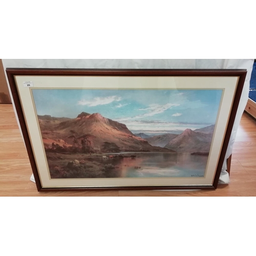 20 - Framed and Glazed Highland Scene Print by Alfred de Breanski. 97cm x 64cm.