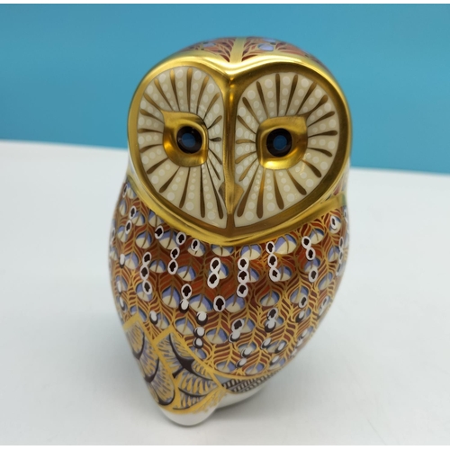 34 - Royal Crown Derby 'Owl' Paperweight with Gold Stopper. 10cm High