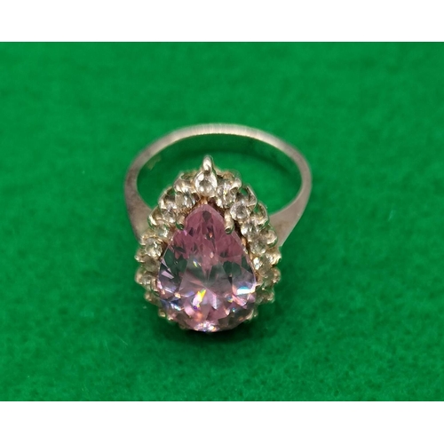 46 - 925 Silver Ring set with Pink Stone and Cubic Zirconia. Size Q.