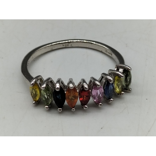 48 - 925 Silver Multi Gem Ring. Size S.