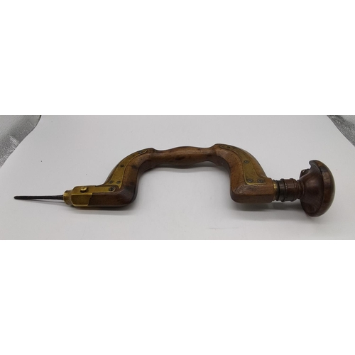 52 - Vintage Wood and Brass Hand Drill.