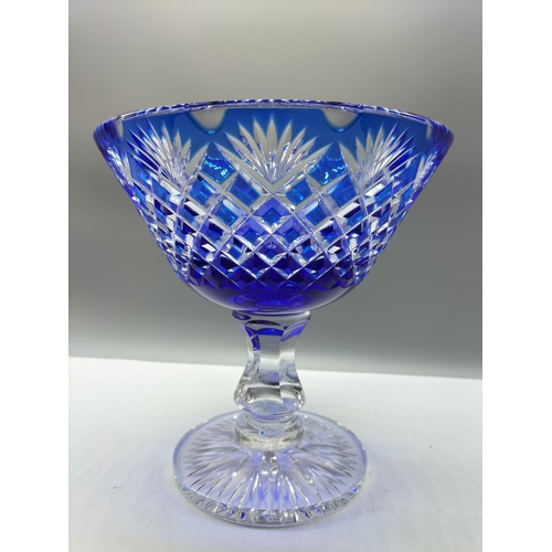 6 - Royal Doulton Blue and Clear Glass Pedestal Bowl. 23cm High x 23cm Diameter.