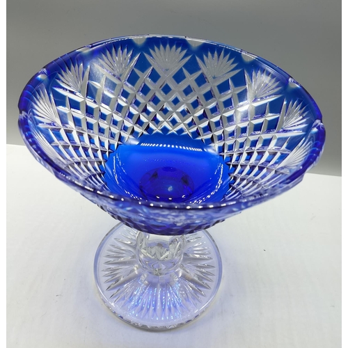 6 - Royal Doulton Blue and Clear Glass Pedestal Bowl. 23cm High x 23cm Diameter.