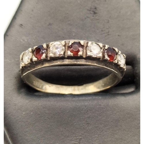 45A - Silver Red and Clear Stone Set Ring.