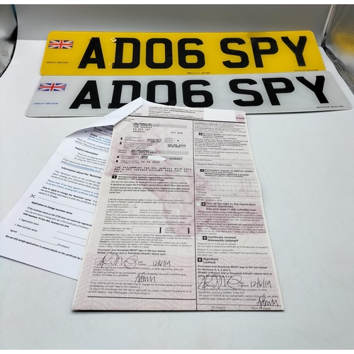 20A - Private Number Plate AD06 SPY with Paperwork. On Retention.