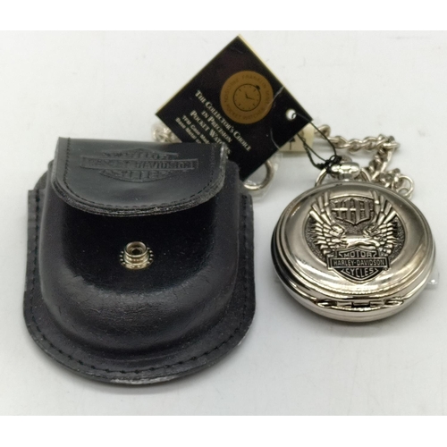 23 - Collectors Harley Davidson Pocket Watch and Leather Case.