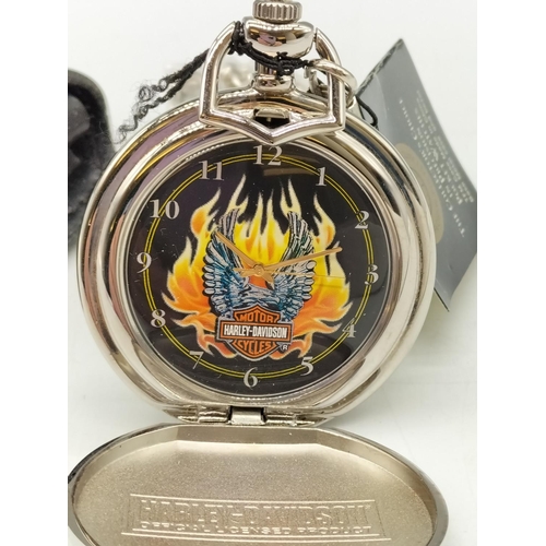 23 - Collectors Harley Davidson Pocket Watch and Leather Case.