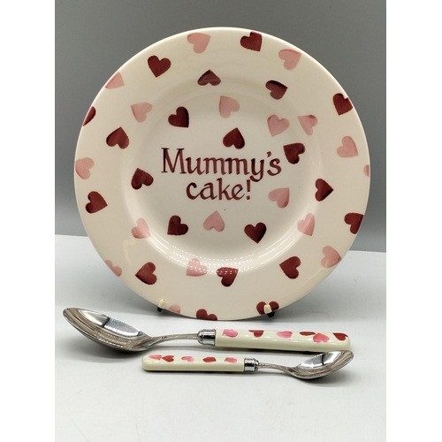 25 - Emma Bridgewater I Love you Duck 'Mummy's Cake' 22cm Plate and Spoons (2).