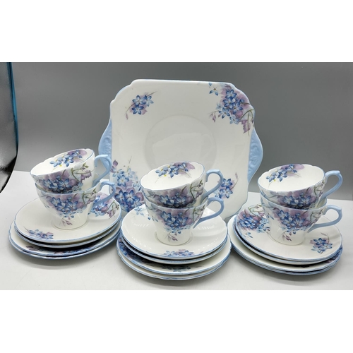 57 - Shelley China 19 Piece Part Tea Set in the 'Blue Spray' Pattern.