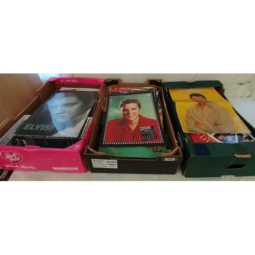 101 - 3 Boxes of Mixed Elvis Memorabilia to include Books, CDs, VHS Tapes, Magazines, Calendar, etc.