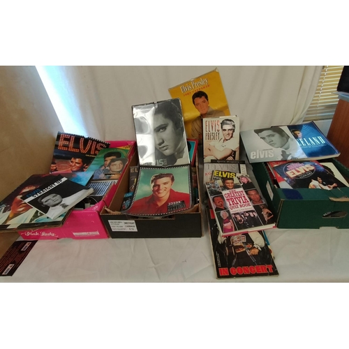 101 - 3 Boxes of Mixed Elvis Memorabilia to include Books, CDs, VHS Tapes, Magazines, Calendar, etc.