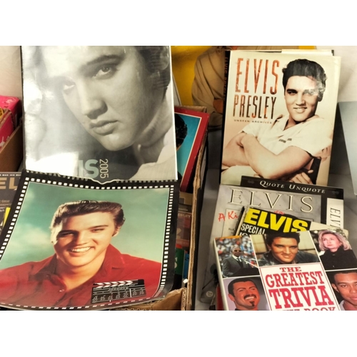 101 - 3 Boxes of Mixed Elvis Memorabilia to include Books, CDs, VHS Tapes, Magazines, Calendar, etc.