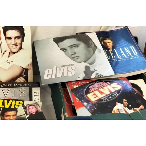 101 - 3 Boxes of Mixed Elvis Memorabilia to include Books, CDs, VHS Tapes, Magazines, Calendar, etc.