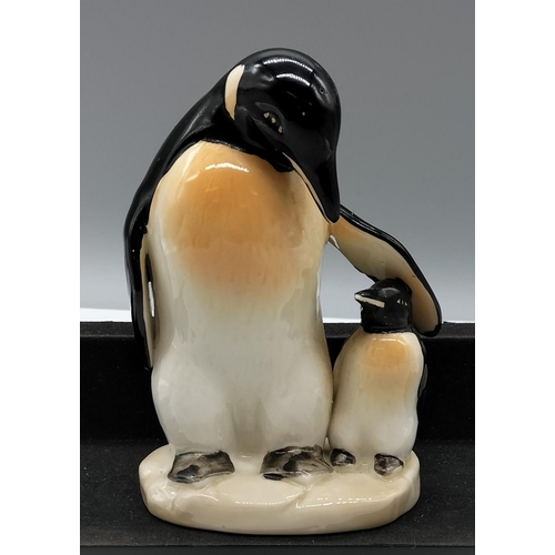 10 - Ceramic Hand Painted 14cm Figure of a Penguin with Chick.