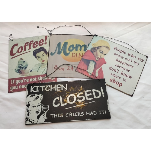 102 - 4 x Kitchen Signs -  3 x Tin Signs plus Wooden 30cm x 15cm Sign.