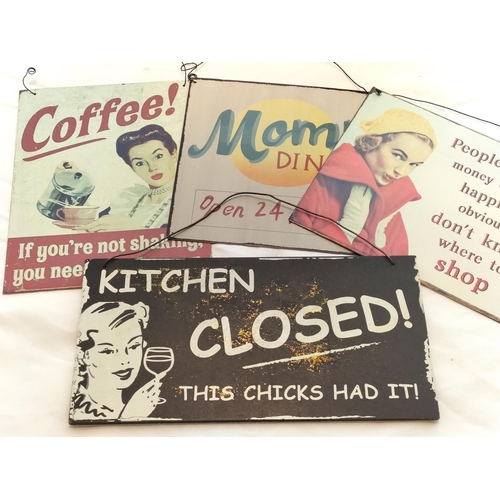 102 - 4 x Kitchen Signs -  3 x Tin Signs plus Wooden 30cm x 15cm Sign.