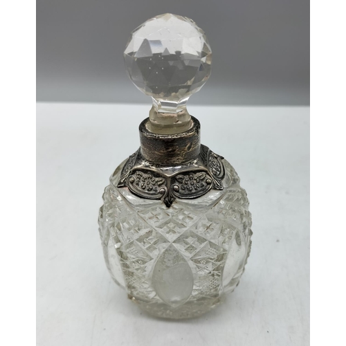 134 - Hallmarked Silver Collar Cut Glass Bottle. 15cm High.