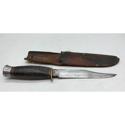 139 - Old Hunting Knife with Sheath. 26cm Long. Collection Only. Age ID Required.