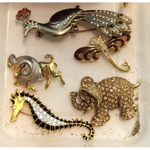 175A - Collection of Animal Brooches including Elephant, Peacock, Snake, etc.