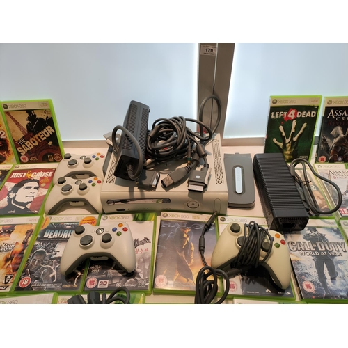 179 - X-Box 360 Console with Controller and Assortment of Games.