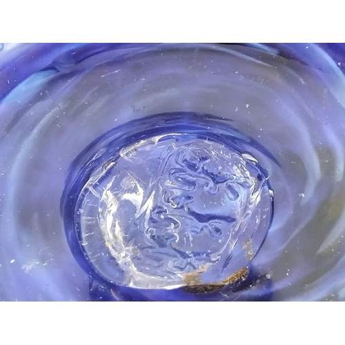 185 - Art Glass 12cm Blue Vase.