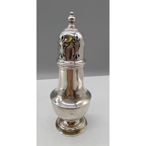 215 - Solid Silver Hallmarked Sugar Shaker. 189 Grams. Dent to Top.