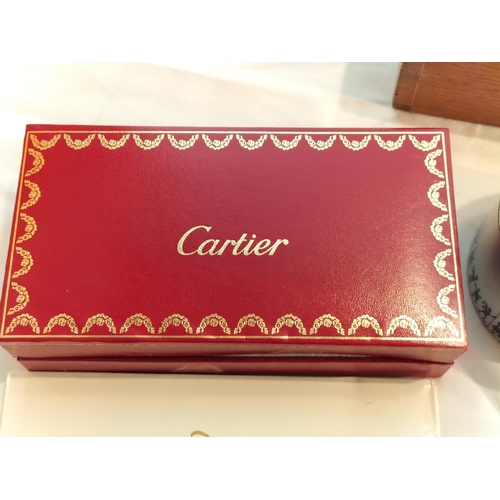 220A - Felt Lined Wooden Box containing Cameras, Vintage Mobile Phones, Cartier Sunglasses Case, etc.