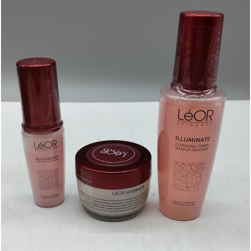 221 - Leor Skincare Items/Set. Sealed to include 90ml Cleanser, 30ml Moisturizer and 50ml Age Defying Seru... 