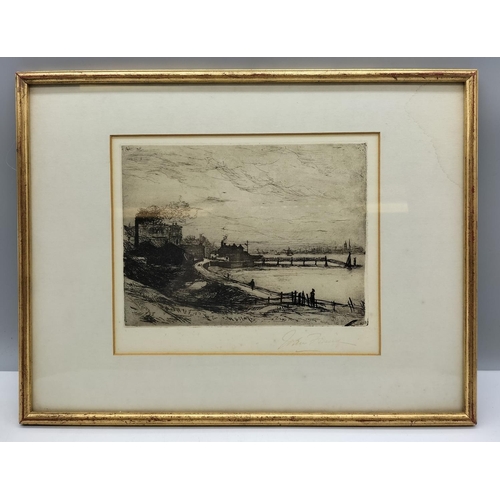 272 - John Finnie (1829-1907) Watercolour Etching off Copper of Egremont Ferry. Signed. 37cm x 29cm.