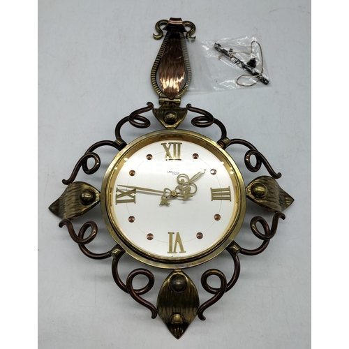 30 - IMHOF Brass/Copper Swiss Made Movement Wall Clock. 35cm x 25cm.