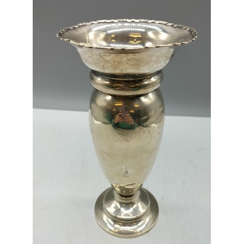 31 - Silver Hallmarked 21cm Vase. Some Small Dent. Weighted Base. 12oz