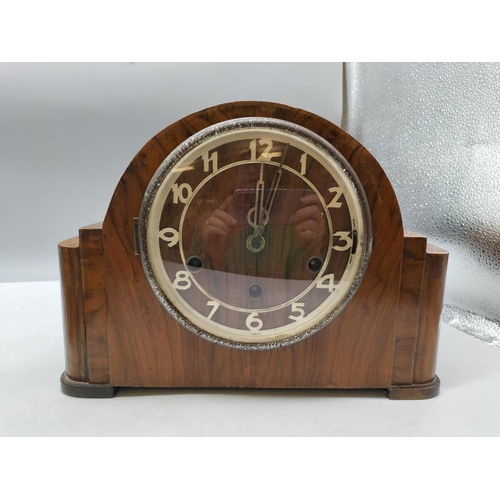 313 - Oak Cased Mantle Clocks (2). Require Service/Attention.