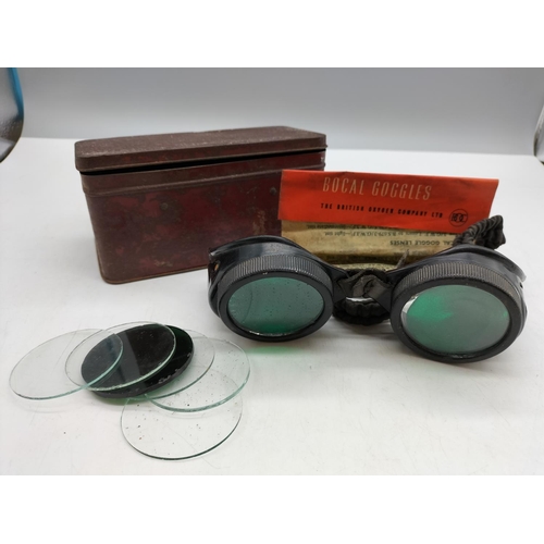 32 - Vintage Bocal Goggles and Lenses in Original Tin Box.