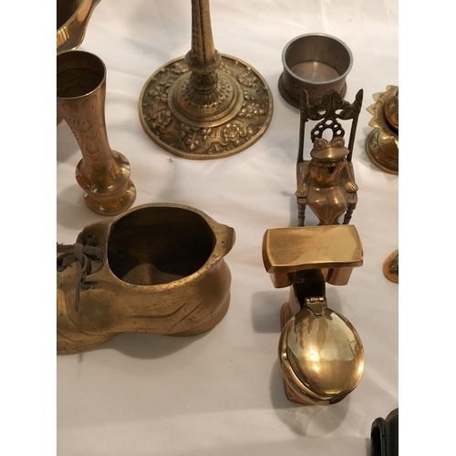 321 - Basket of Mixed Brass Items to include Teapot, Candelabra, etc