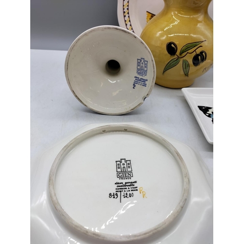 339 - Collection of Ceramics to include Gien Candlestick Lamp Base and Plate, Ryrie Brothers Dish, Quimper... 