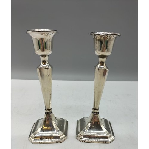 34 - Pair of Silver Hallmarked 16cm Candlesticks. Weighted Bases. 240 Grams. Some Denting to Tops and Bas... 