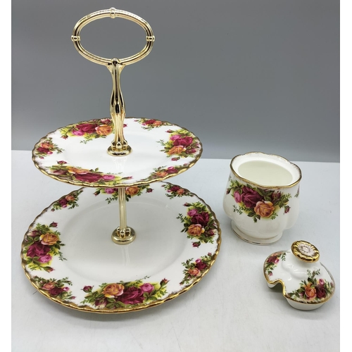 365 - Royal Albert Two Tier Cake Stand plus 12cm Preserve Pot in the 'Old Country Roses' Pattern.