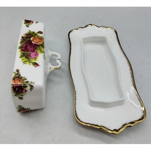 366 - Royal Albert Rectangular Butter Dish and Under Tray in the 'Old Country Roses' Pattern.