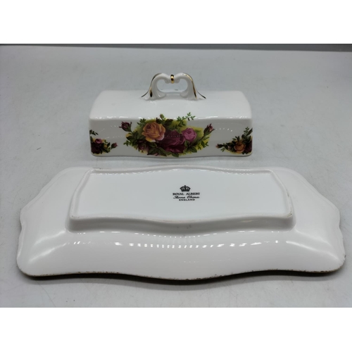 366 - Royal Albert Rectangular Butter Dish and Under Tray in the 'Old Country Roses' Pattern.