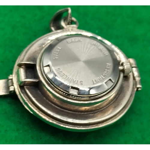 41 - 925 Silver Cocktail Watch with Marcasite Stone. 3.5cm Diameter. Boxed.