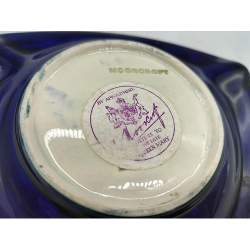 75 - Moorcroft Triangular 14cm Ashtray in the 'Blue Hibiscus' Colourway. With Original Sticker.