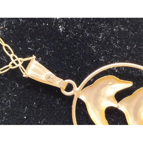 10A - 9ct Gold Dolphin Pendant and Chain 0.6 Grams.