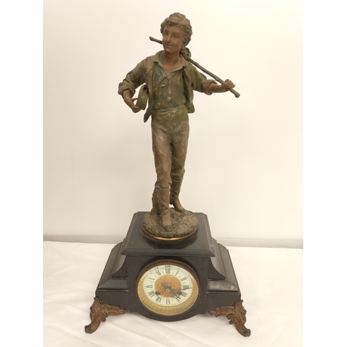 127A - Spelter Signed Figurine Clock (Battery Clock). 54cm High.