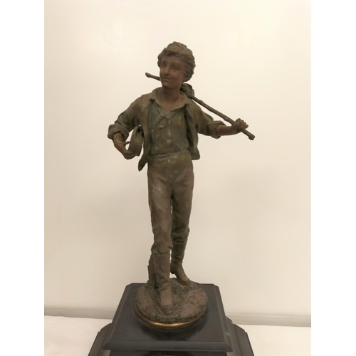 127A - Spelter Signed Figurine Clock (Battery Clock). 54cm High.