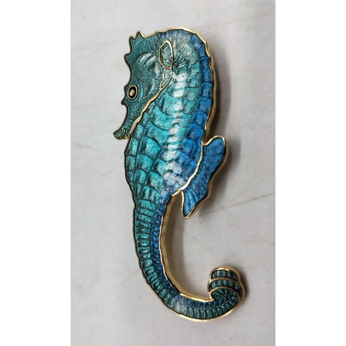 146B - Enamel Seahorse Brooch. 6cm Long.