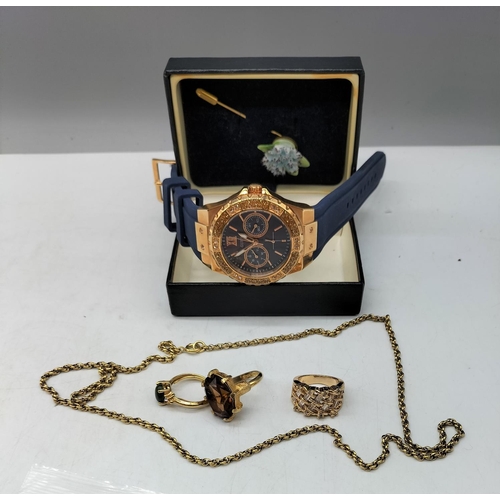 170A - Fashion Watch, Gold Plate Chain, Costume Rings plus Royal Doulton Brooch (Boxed).