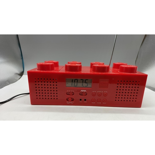 239 - Lego Red Brick CD Player and Radio W/O. 12cm High, 32cm x 16cm.